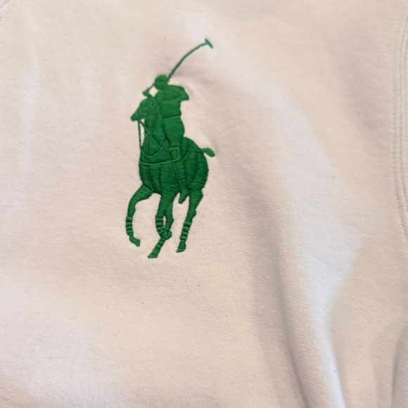 Polo Ralph Lauren White Hoodie Green Big Pony Logo Mens Large - Picture 4 of 8